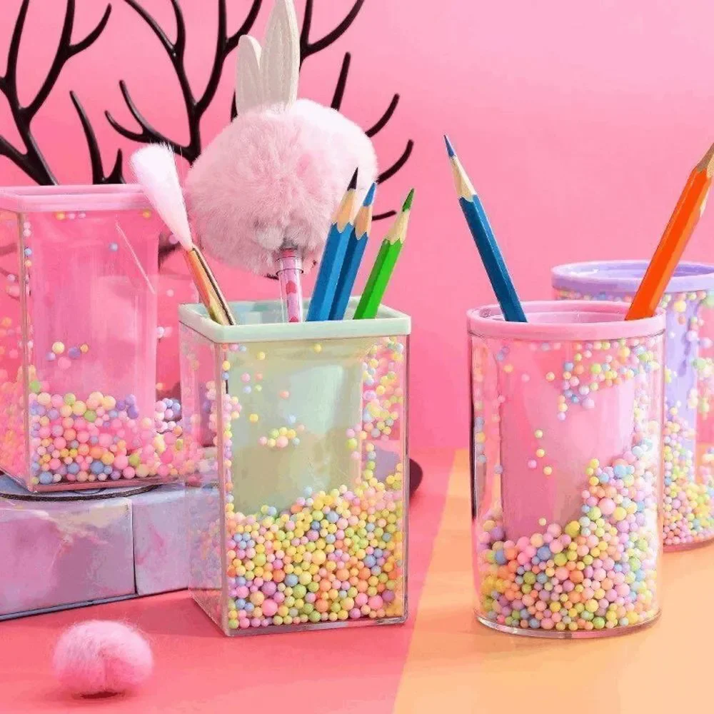 2 Pc Clear Acrylic Pen Holder Creative Small Foam Balls